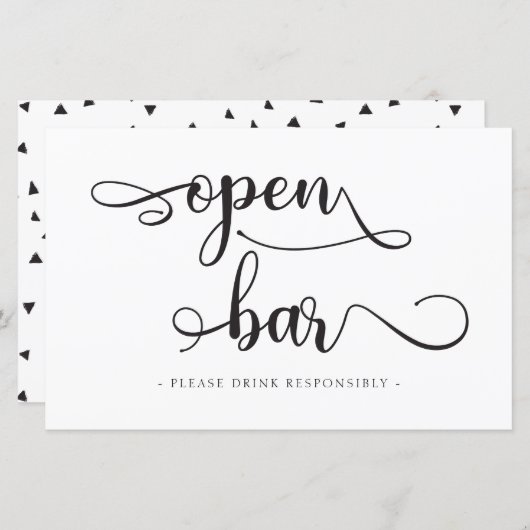 Papier Panneau Mariage "Open Bar" Boissons blanches noire (Devant / Derrière)