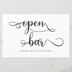 Papier Panneau Mariage "Open Bar" Boissons blanches noire