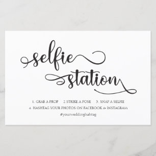Papier Panneau Mariage "Selfie Station" noir blanc tendan