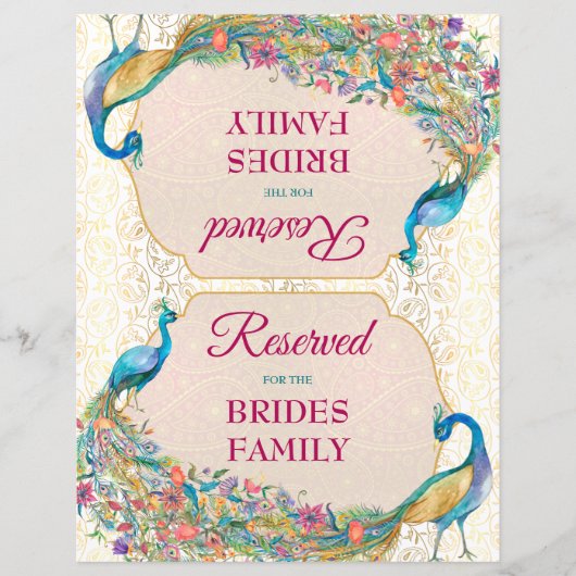Papier Panneau réservé du mariage hindou de Peacock (Devant)