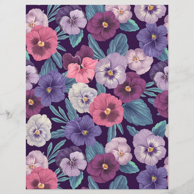 Papier Pansies colorées sur violet profond (Devant)