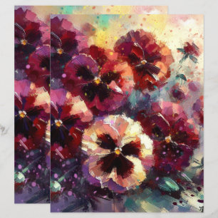 Papier Pansies impressionnistes de marron peint floral