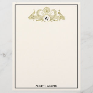 Papier Paons vintage monogramme or faux ivoire BG