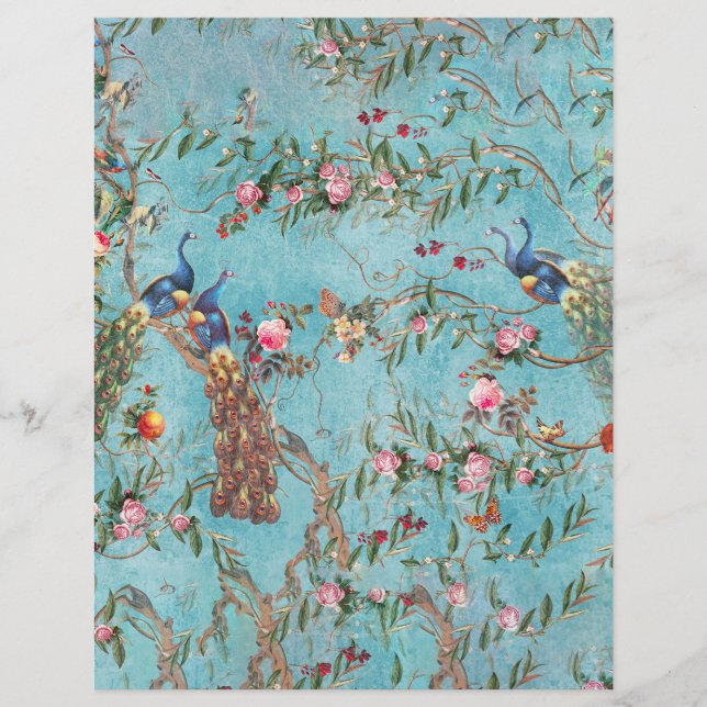 Papier Paons vintage rose et bleu (Devant)