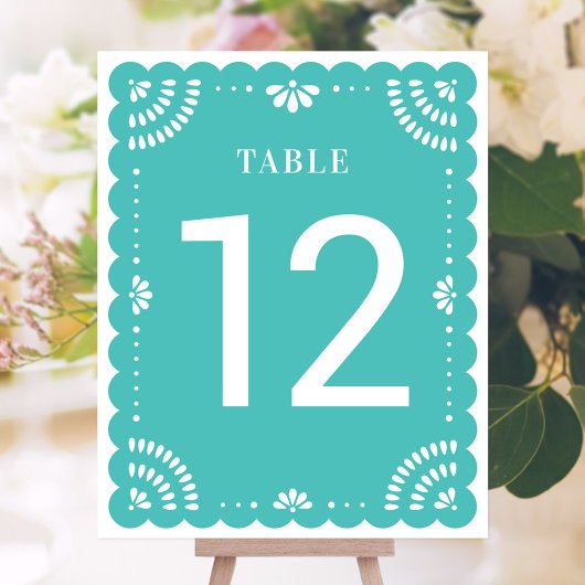 Papier Papel Picado Mariage Numéro de table, Turquoise