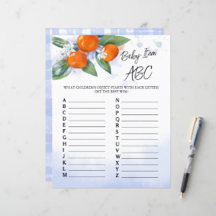Papier Paper Sheet jeu "Baby Item ABC" pour baby shower.