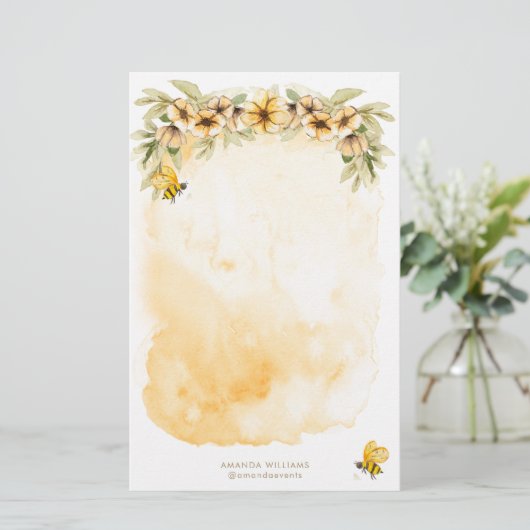 Papier papeterie en monogramme d'abeille jaune (Debout devant)