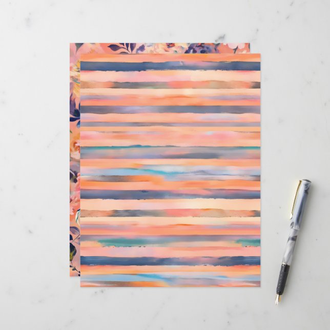 Papier papier à gratter couleur pastel rayures (Devant/Arrière en situation)