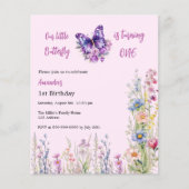 Papier Papillon 1er anniversaire rose violet invitation f (Devant)