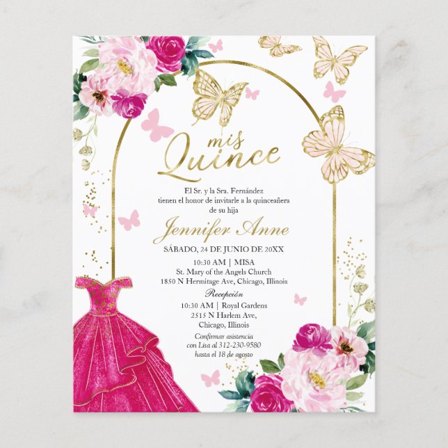 Papier Papillon Budget espagnol Quinceanera Invitations (Devant)