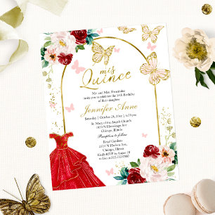 Papier Papillon Budget Quince Invitations Robe rouge