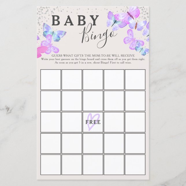 Papier Papillon Ciel Papillon Baby shower Bingo Jeu (Devant)