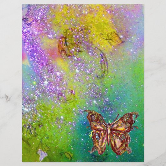 PAPIER PAPILLON D'OR EN ÉTOILES JAUNE VERT VIOLET (Devant)
