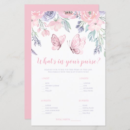 Papier Papillon floral rose pourpre Qu'y a-t-il dans votr (Devant / Derrière)