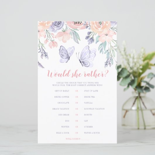 Papier Papillon Floral Violet Rose, Elle Préférerait Joue (Debout devant)