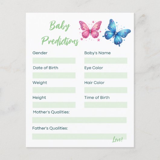 Papier papillon Genre Reveal Party Baby Predictions (Devant)