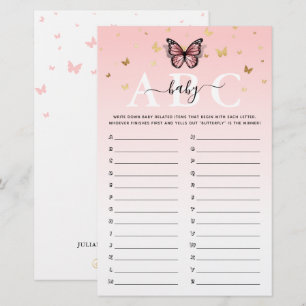 Papier Papillon rose et or Jeu de Baby shower ABC