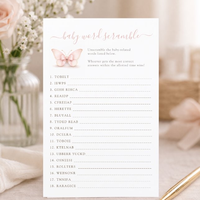 Papier Papillon Rose Foncé Douche Bébé Mélange de Mots (Créateur téléchargé)