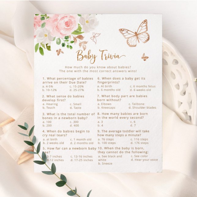 Papier Papillon rose pâle Bébé trivia baby shower jeu (Créateur téléchargé)