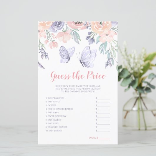 Papier Papillon rose violet Floral Devinez le jeu du prix (Debout devant)