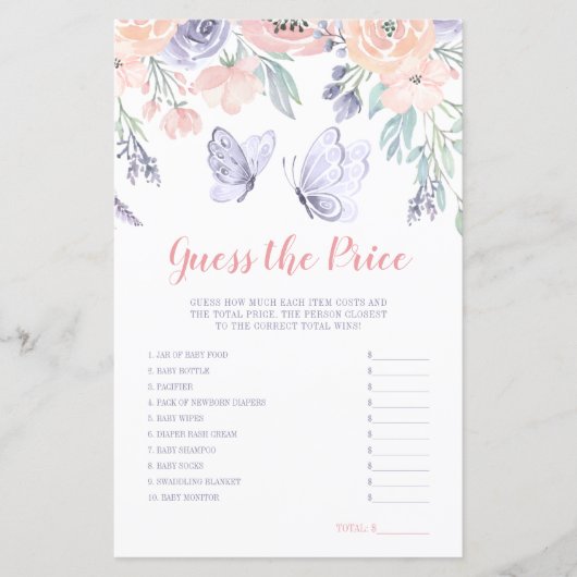 Papier Papillon rose violet Floral Devinez le jeu du prix (Devant)