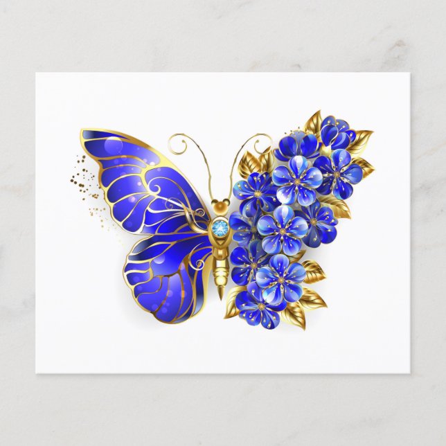 Papier Papillon saphir à fleurs (Devant)