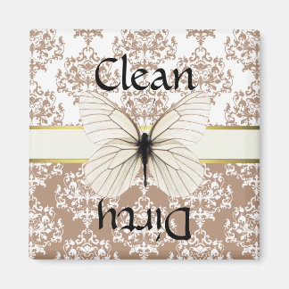 Papier-papillon Taupe & blanc Damas Magnet