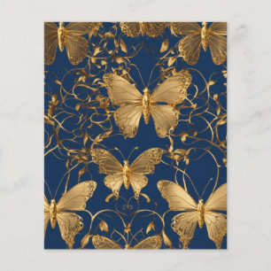 Papier Papillons bleus métalliques avec Vins d'or