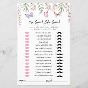 Papier Papillons Fête des mariées Jeu Il A Dit Elle A Dit