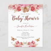 Papier Papillons floraux Baby shower rose (Devant)