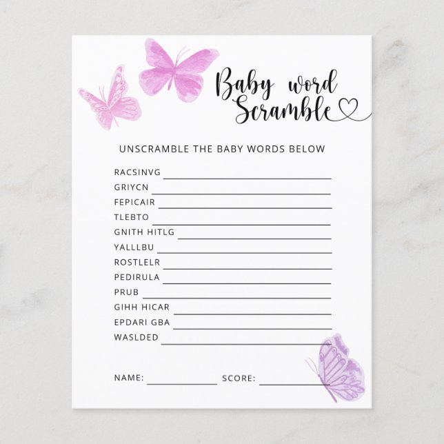 Papier Papillons - Jeu de mots mêlés pour bébé (Devant)