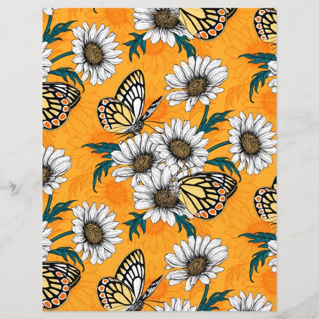 Papier Papillons Jézabel et fleurs marguerites (Devant)