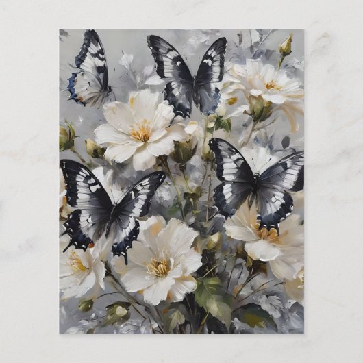 Papier Papillons Noir Et Blanc Sur Fleurs Blanches, (Dos)