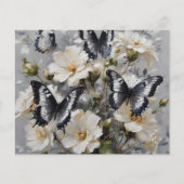 Papier Papillons Noir Et Blanc Sur Fleurs Blanches, (Devant)