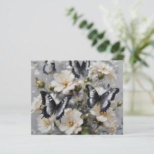 Papier Papillons Noir Et Blanc Sur Fleurs Blanches,