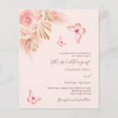 Papier Papillons Pampas rose budget faire-part de mariage (Devant)