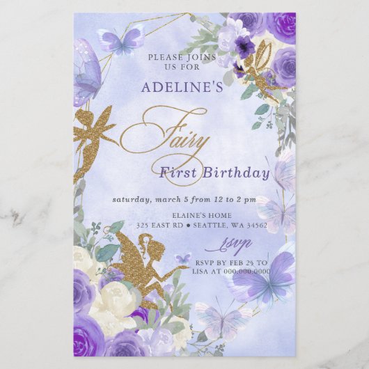 Papier Papillons Purple Budget Fairy Premier anniversaire (Devant)