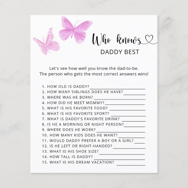 Papier Papillons - Qui connaît DADDY meilleur jeu (Devant)