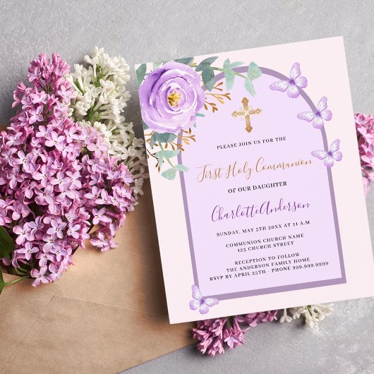 Papier Papillons rose pourpre arc Première communion