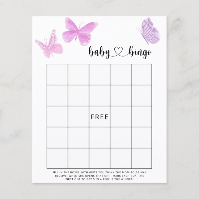 Papier Papillons simples - Baby shower jeu de bingo (Devant)