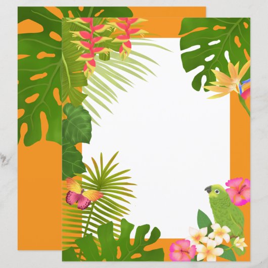 Papier Paradis tropical blanc orange (Devant / Derrière)