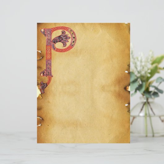 PAPIER PARCHEMENT DE MONOGRAMME P CELTIQUE (Debout devant)