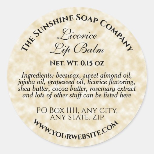 Papier parchemin style baume en étiquette (Devant)