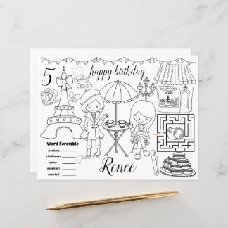 Papier Paris Eiffel activity color sheet placemats