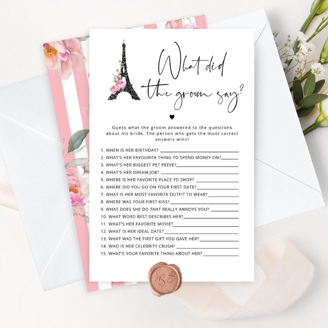 Papier Paris rose noir Qu'est-ce que le marié a dit jeu (Créateur téléchargé)