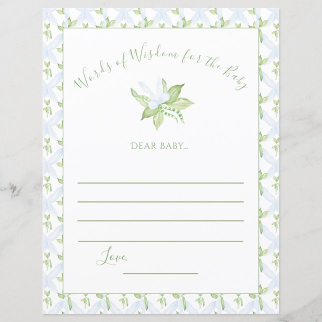 Papier Paroles vertes de la Sagesse Baby shower de pois d (Devant)