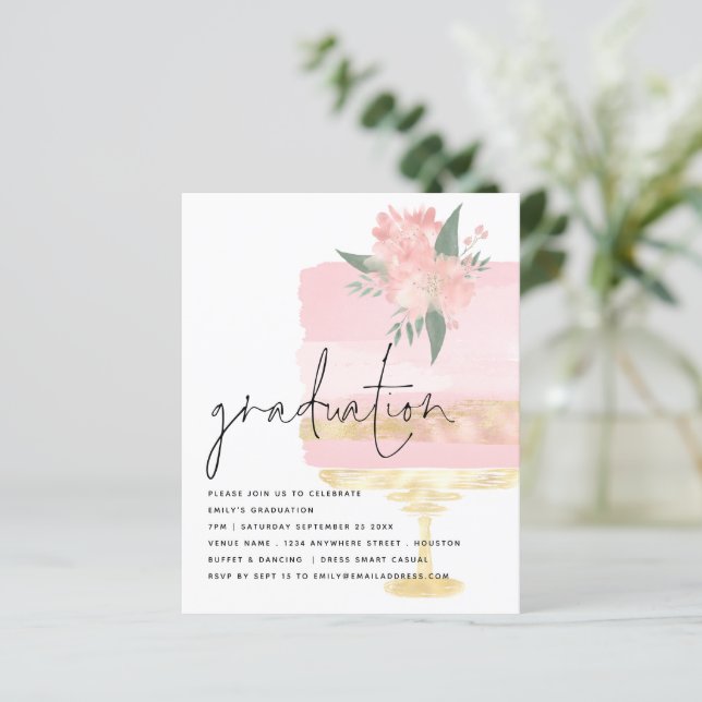 Papier Parti de graduation de gâteau rose or budget (Debout devant)