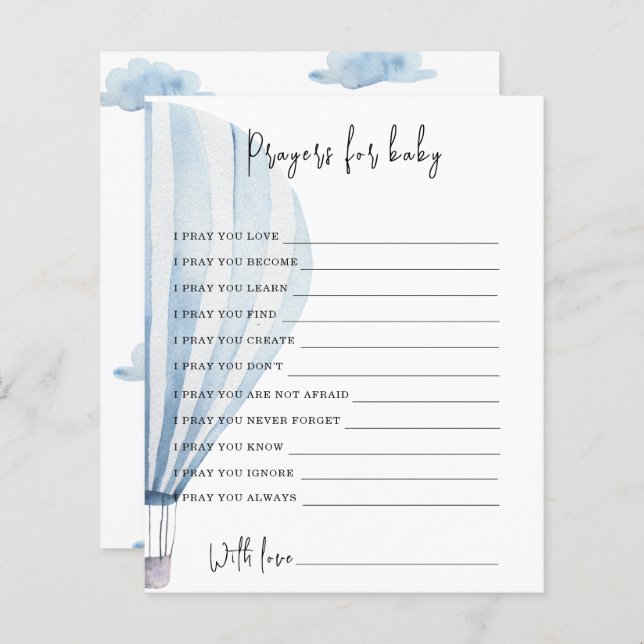 Papier Partie de ballon à air chaud | prières pour bébé (Devant / Derrière)