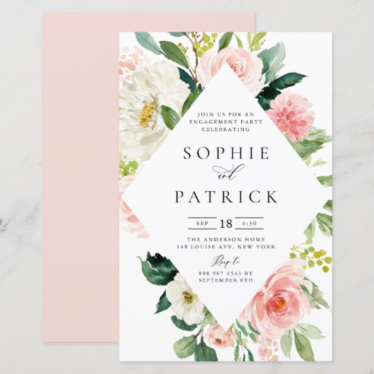 Papier Partie d'engagement de cadre floral blanc et blanc (Devant / Derrière)