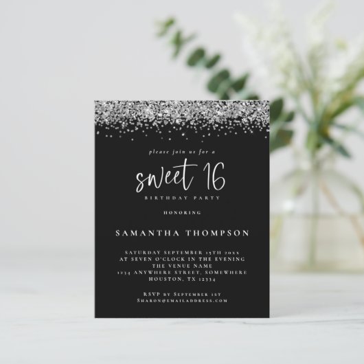 Papier Parties scintillant argent budget Sweet 16 Black I (Debout devant)